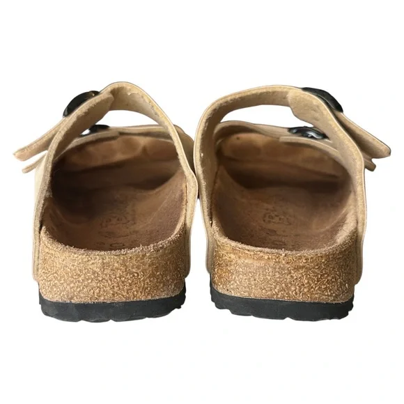 Birkenstock Birki’s Ellice 3-Strap Nubuck Leather Sandal Champagne Beige W6/M4 - Picture 4 of 7